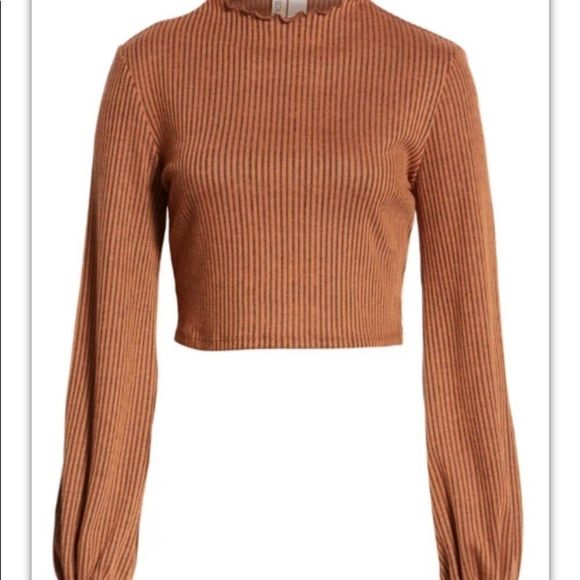 Mimi chica puff sleeve rib crop brown top Size Large 8953 Pullover Casual - Picture 2 of 11